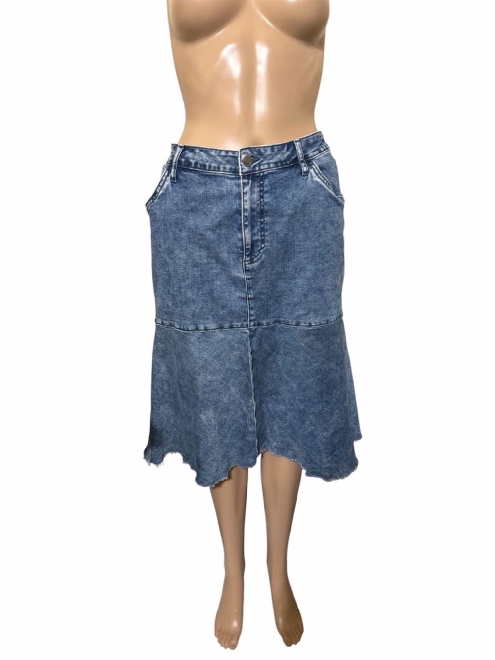 Wash lab Women's Blue Denim Midi Skirt with Flared Hem